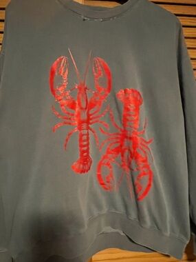 Comfort Colors Distressed Blue Sweatshirt with Red Lobster Print Oversized Fit